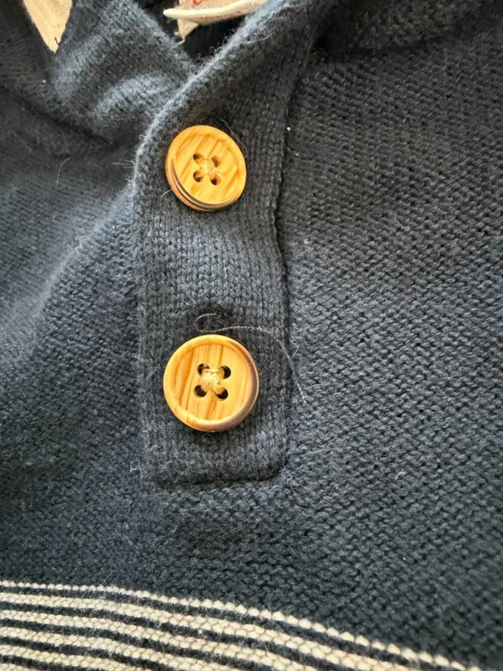 Cat & Jack 2T Navy Stripe Hooded Henley Sweater Wood Buttons Kangaroo Pocket